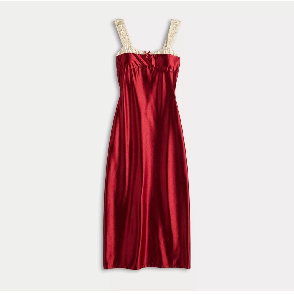 Derek‎ Heart Stretch Satin Burgundy Sleeveless Sweetheart Bow Gown XL.D158